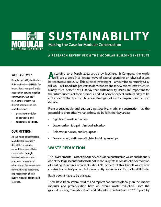 The Sustainability of Modular Construction with MBI
