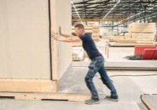 moving modular buildings in a factory with air casters