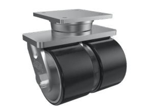Heavy-duty caster wheel component used in permanent modular construction systems and units