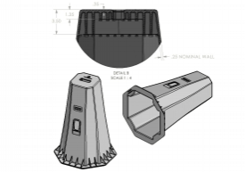 Drawings showing the size, shape, and interior structure of ModCribs modulr cribbing units